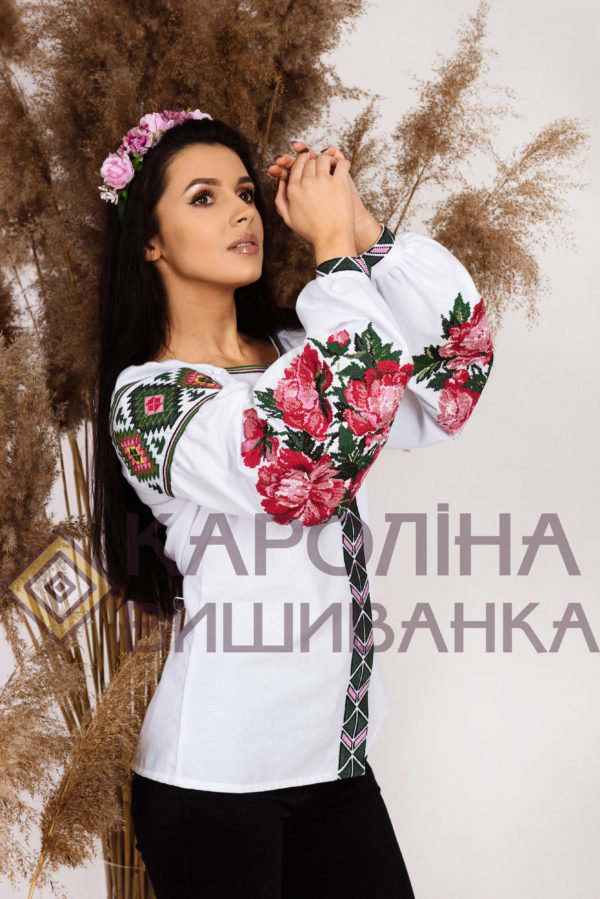 Заготовка на жіночу блузку «Піони» у стилі «бохо» під вишиття бісером/нитками, БЖ-033 - Зображення 4