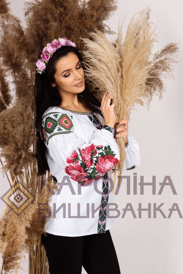 Заготовка на жіночу блузку «Піони» у стилі «бохо» під вишиття бісером/нитками, БЖ-033 - Зображення 3