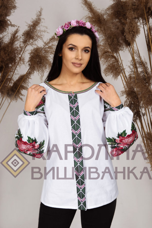 Заготовка на жіночу блузку «Піони» у стилі «бохо» під вишиття бісером/нитками, БЖ-033 - Зображення 2