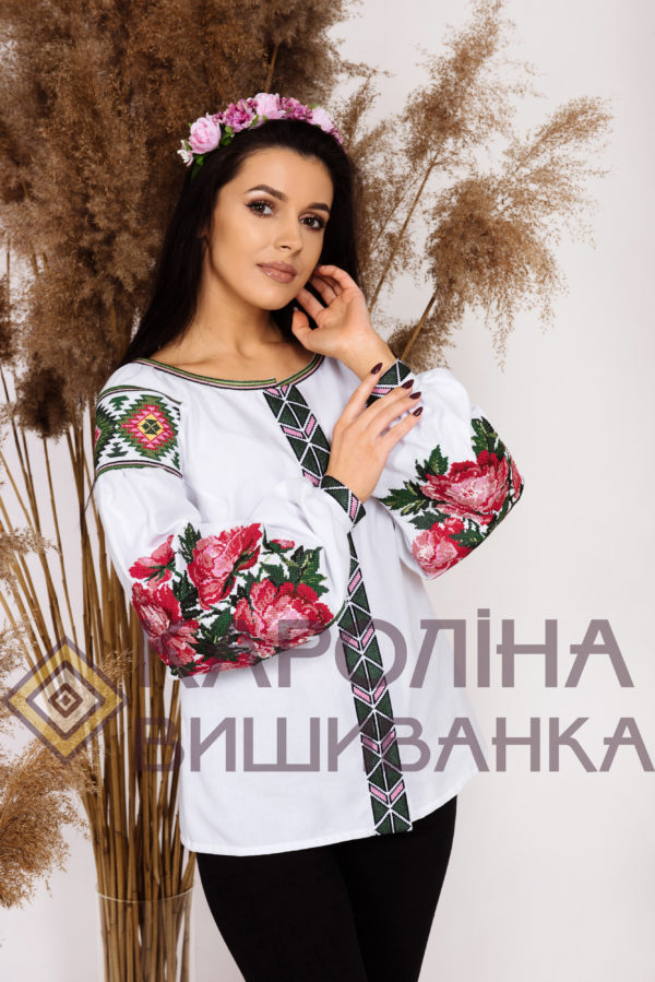 Заготовка на жіночу блузку «Піони» у стилі «бохо» під вишиття бісером/нитками, БЖ-033