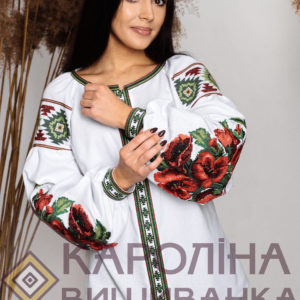Заготовка на жіночу блузку «Маки» у стилі «бохо» з поясом під вишиття бісером/нитками, БЖ-034