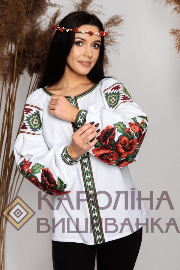Заготовка на жіночу блузку «Маки» у стилі «бохо» з поясом під вишиття бісером/нитками, БЖ-034