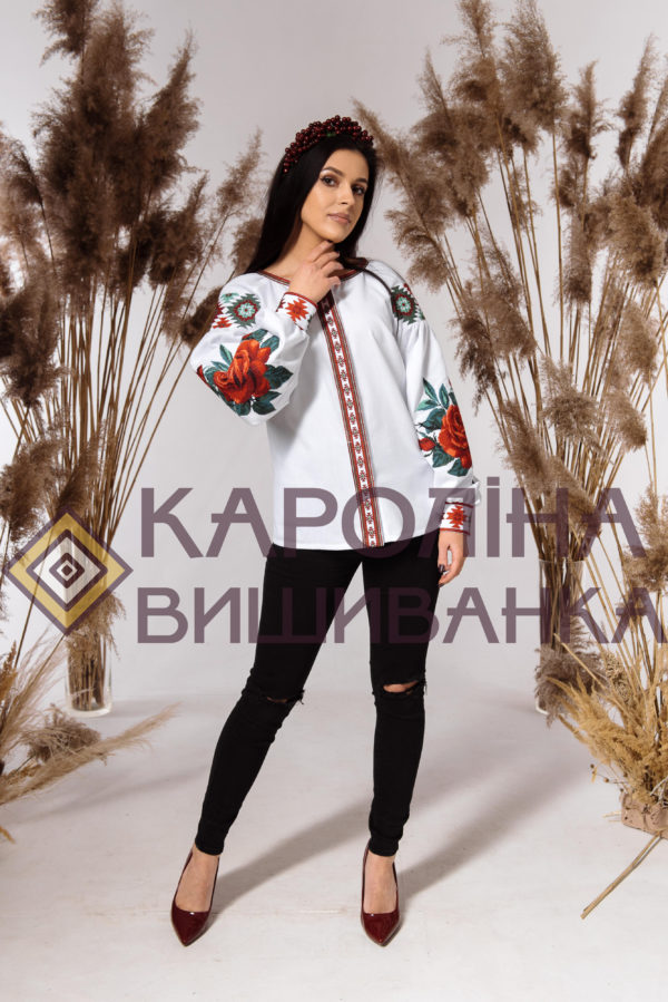 Заготовка на жіночу блузку «Троянди» у стилі «бохо» з поясом під вишиття бісером/нитками, БЖ-035 - Зображення 2
