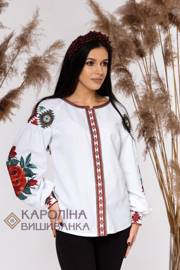 Заготовка на жіночу блузку «Троянди» у стилі «бохо» з поясом під вишиття бісером/нитками, БЖ-035 - Зображення 4