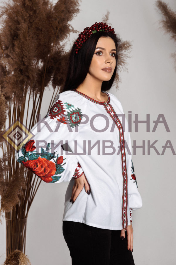 Заготовка на жіночу блузку «Троянди» у стилі «бохо» з поясом під вишиття бісером/нитками, БЖ-035 - Зображення 3