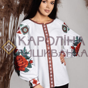 Заготовка на жіночу блузку «Троянди» у стилі «бохо» з поясом під вишиття бісером/нитками, БЖ-035