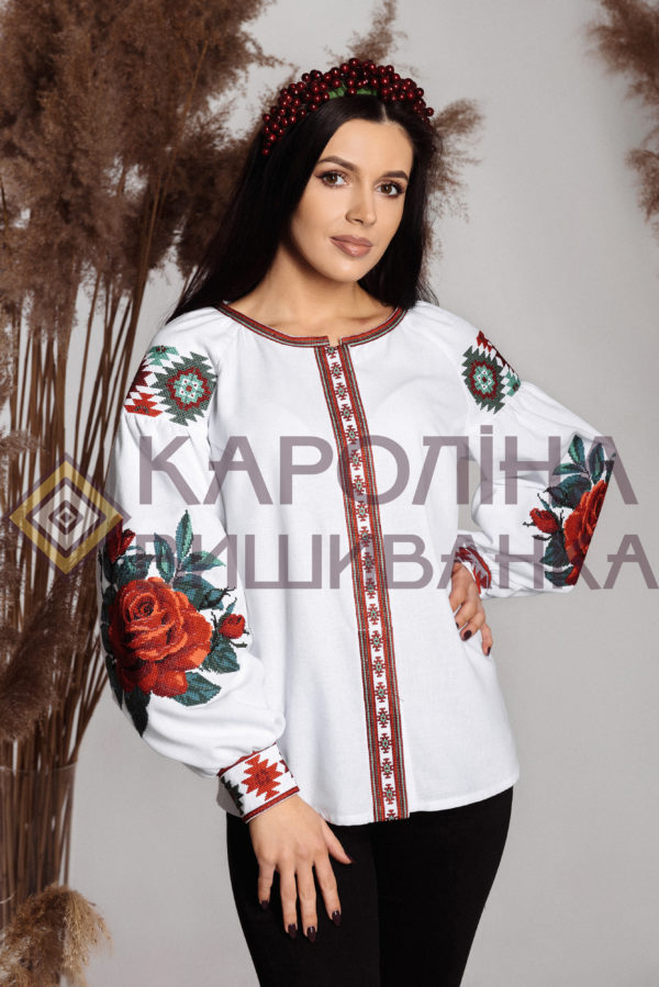 Заготовка на жіночу блузку «Троянди» у стилі «бохо» з поясом під вишиття бісером/нитками, БЖ-035