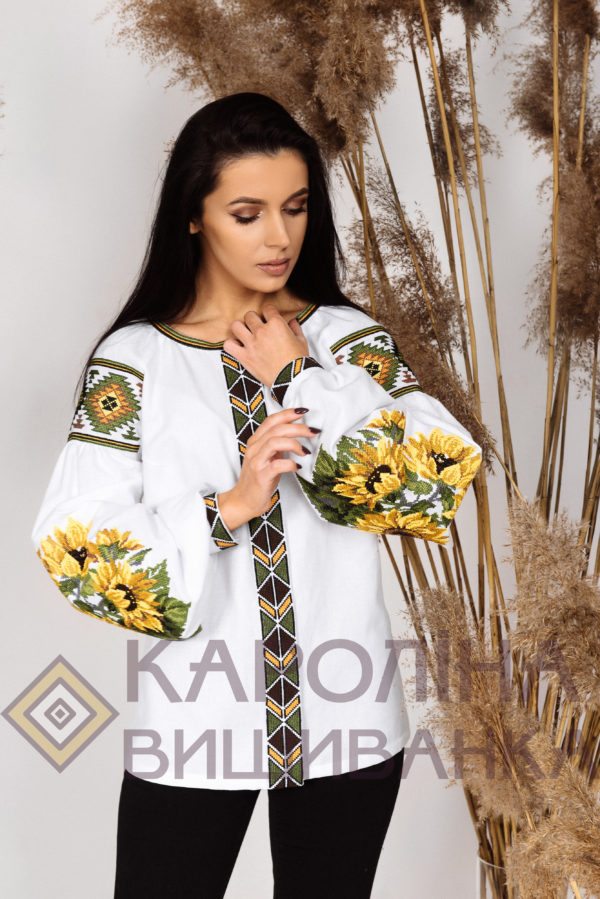 Заготовка на жіночу блузку «Соняхи» у стилі «бохо» з поясом під вишиття бісером/нитками, БЖ-036 - Зображення 3
