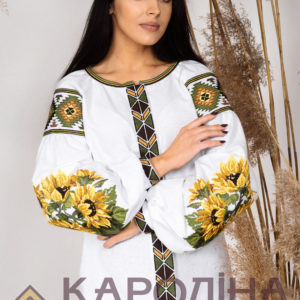 Заготовка на жіночу блузку «Соняхи» у стилі «бохо» з поясом під вишиття бісером/нитками, БЖ-036