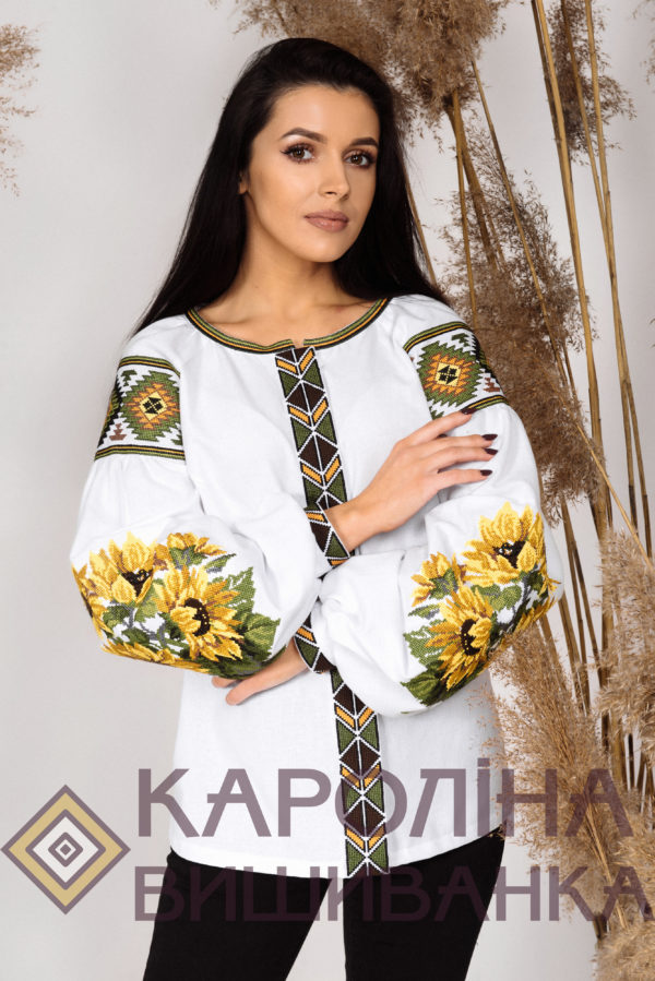 Заготовка на жіночу блузку «Соняхи» у стилі «бохо» з поясом під вишиття бісером/нитками, БЖ-036